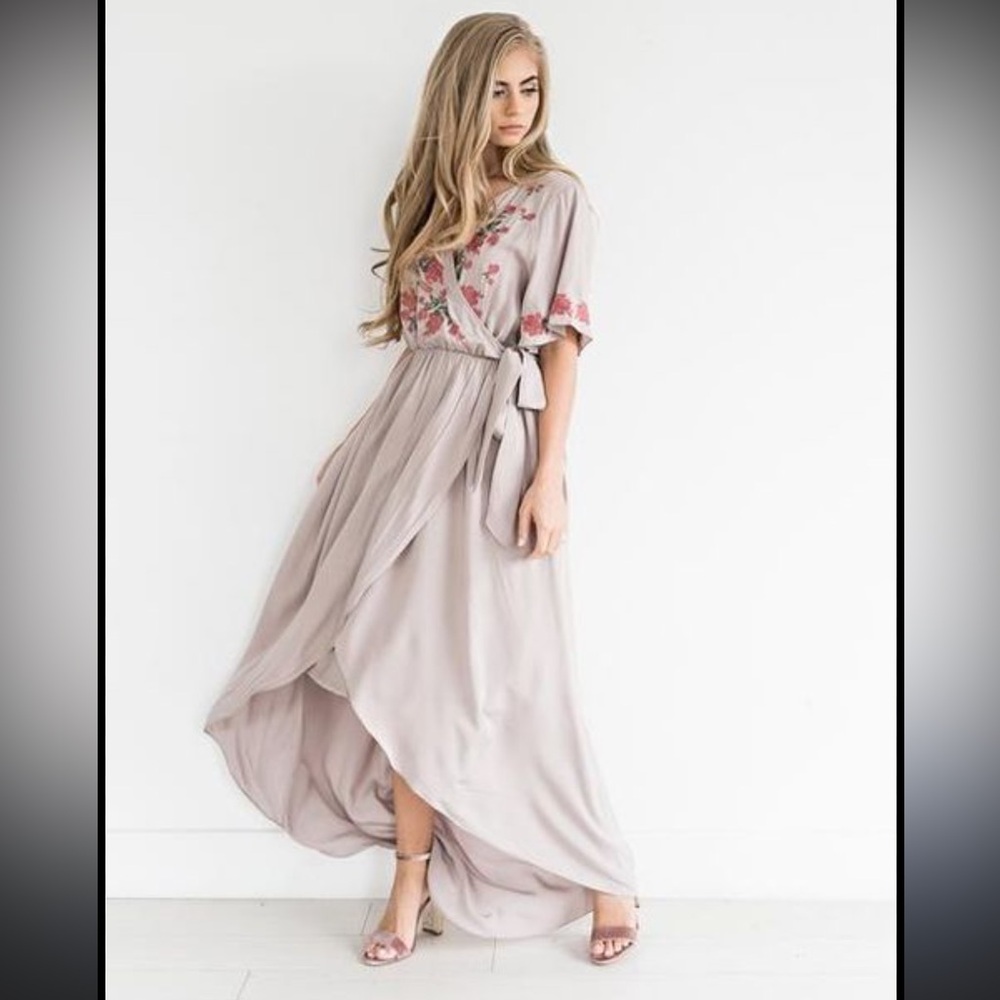 Polagram Gray Asymmetrical Wrap Sundress for Wedding Guest